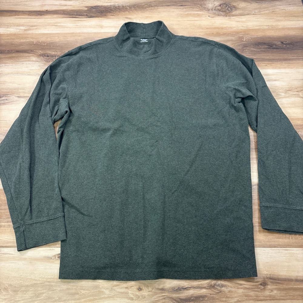 Lands' End Mock Neck Men XXL Classic Cotton Long Sleeve Shirt Green‎ Minimalist